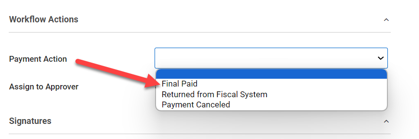 Workflow Actions > Final Paid