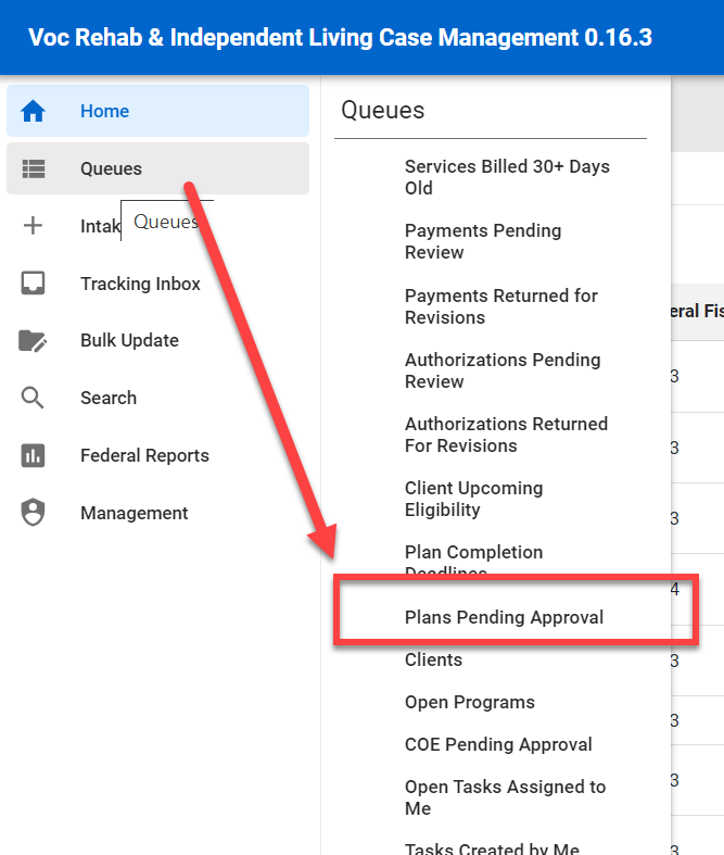 Menu Queue > Plans Pending Approval Queue 