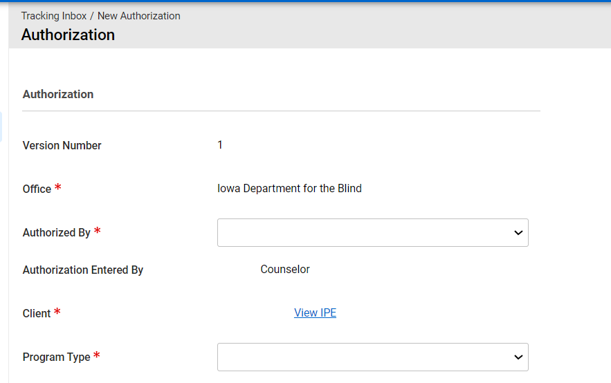 Authorization Form Displaying