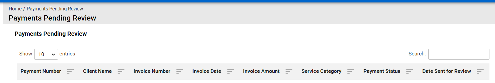 Payments Pending Review Queue Listing