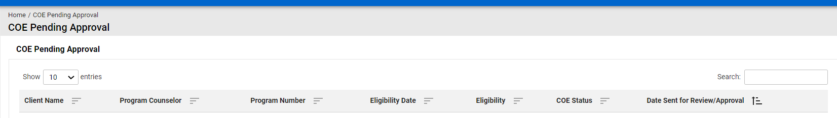 COE Pending Approval Queue