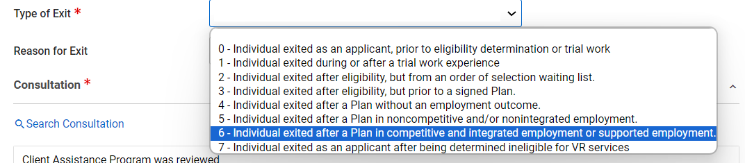 Employment Status on Employment Outcome Drop-Down on Exit