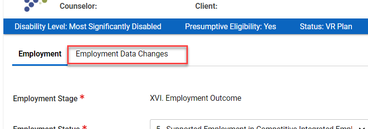 Employment Data Changes Tab