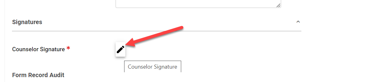 Counselor Signature field. Pencil icon in signature section