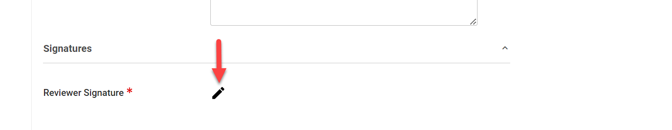 Signatures Section > Reviewer Signature and pencil icon