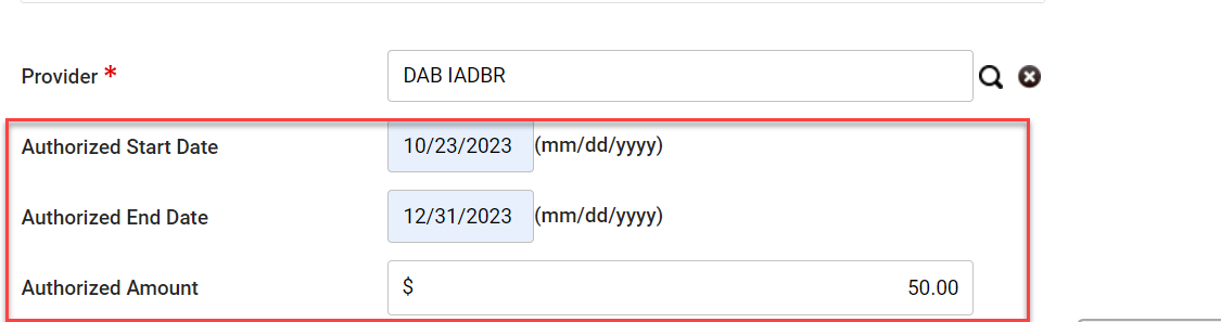 Authorization Start and End Date Fields