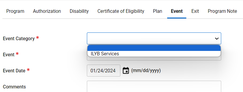 Event Category Drop-Down