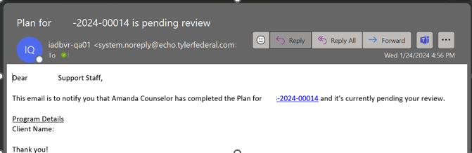 Email: Plan Pending Review