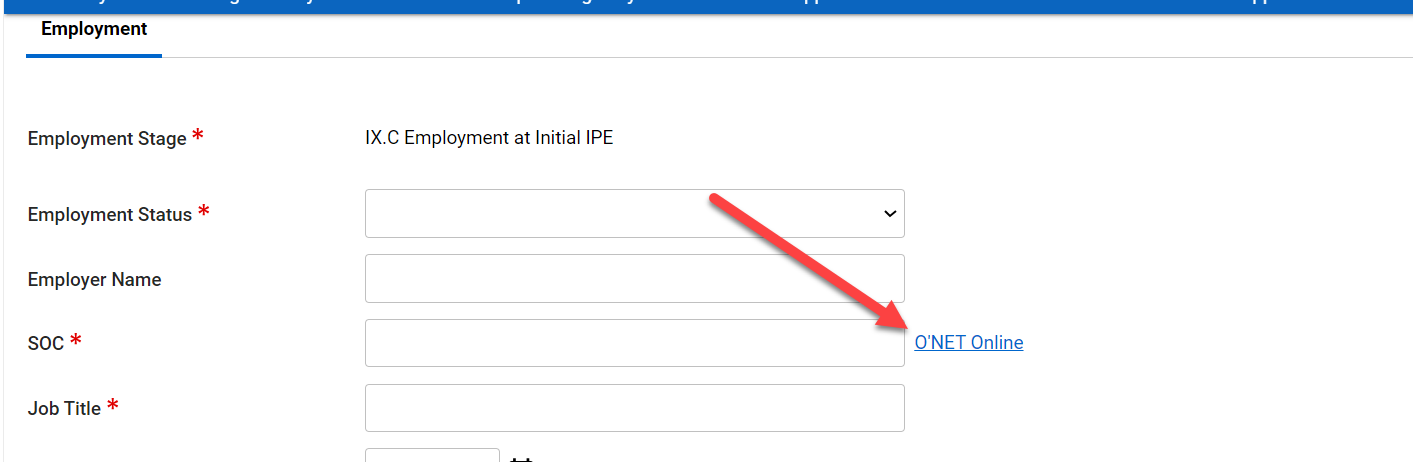 O*NET Online Link on Employment Form