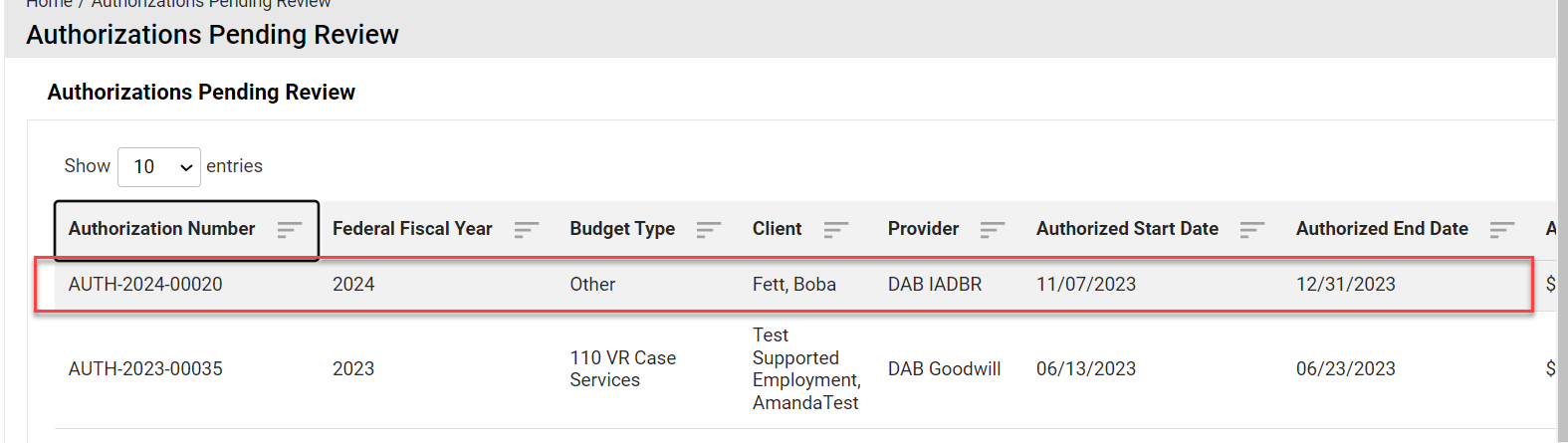 Authorizations Pending Review queue