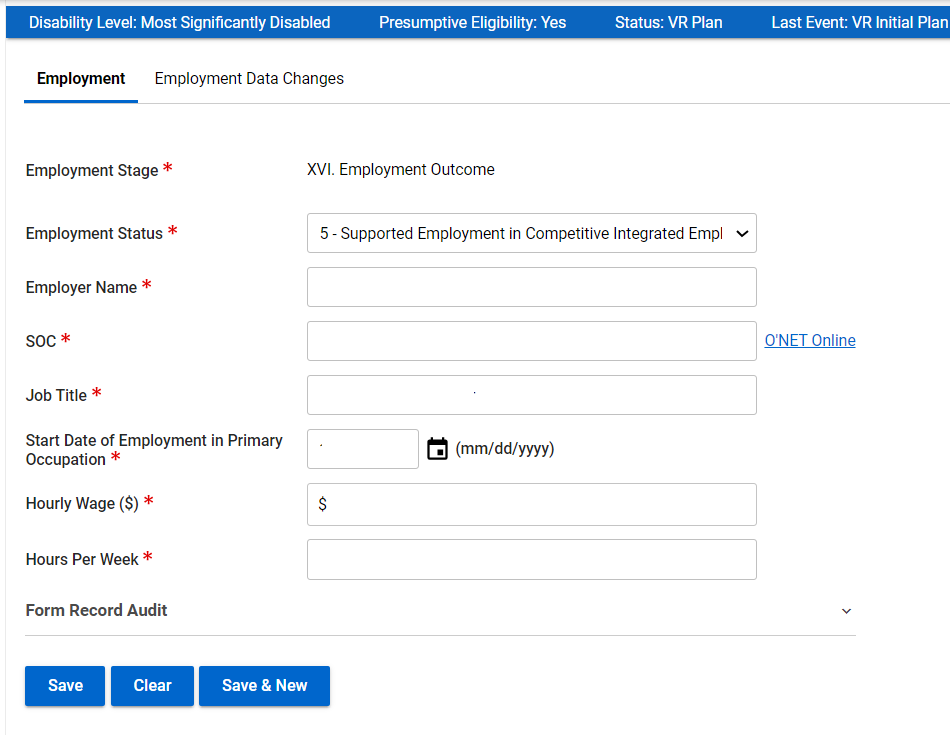 Employment Outcome Form