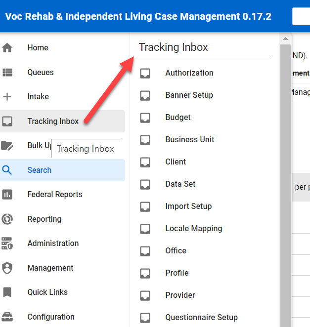 Tracking Inbox Menu Display