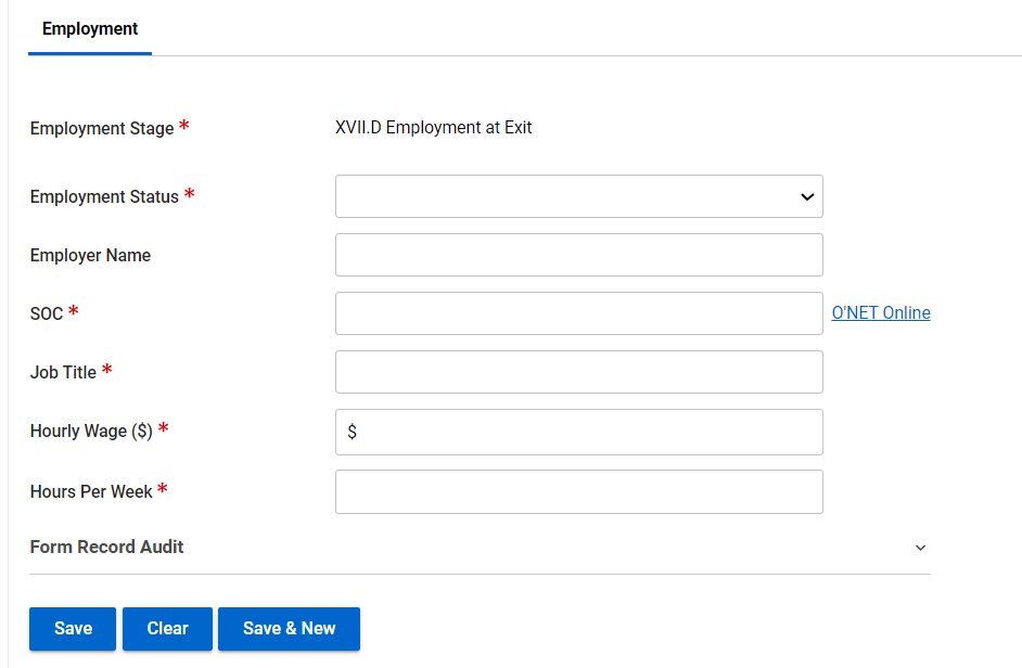 Employment at Exit Form