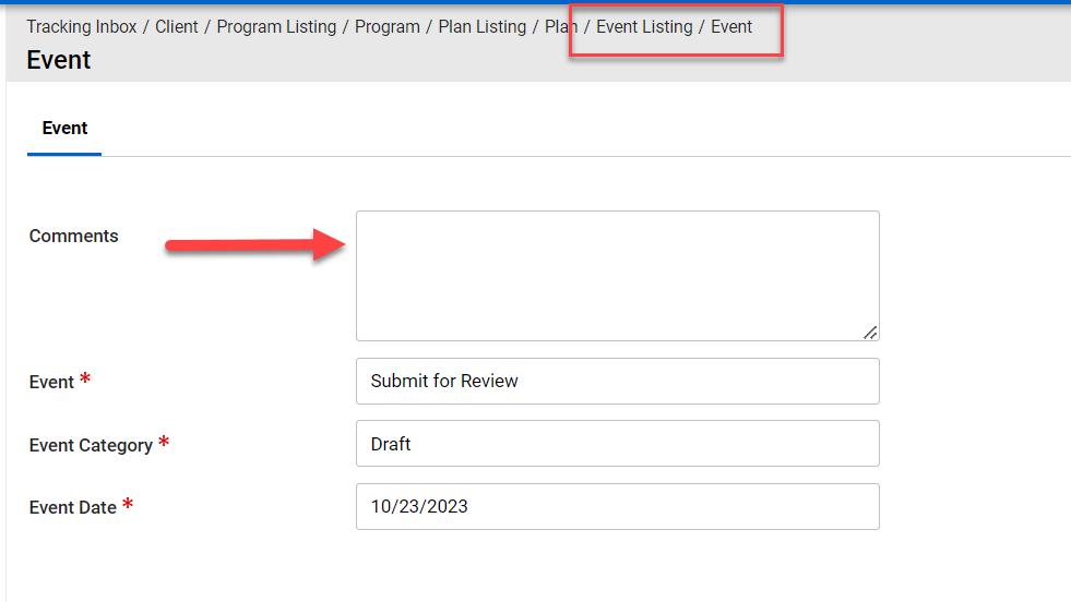 Event Listing Comments