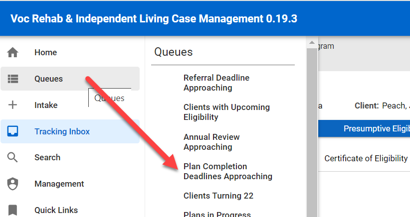 Menu Queue > Plan Completion Deadlines Approaching Queue