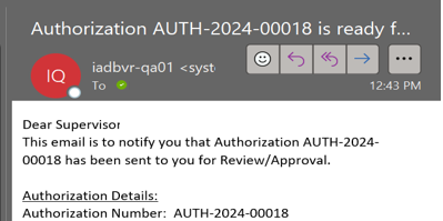 Email Notification for Authorization Approval