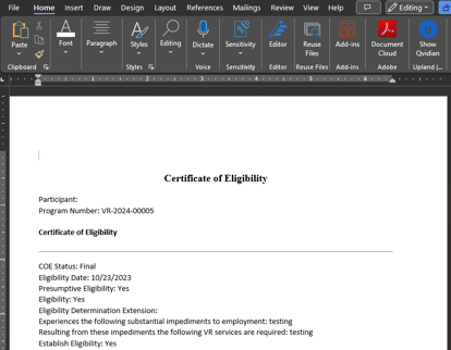 Certificate of Eligibility Word Document