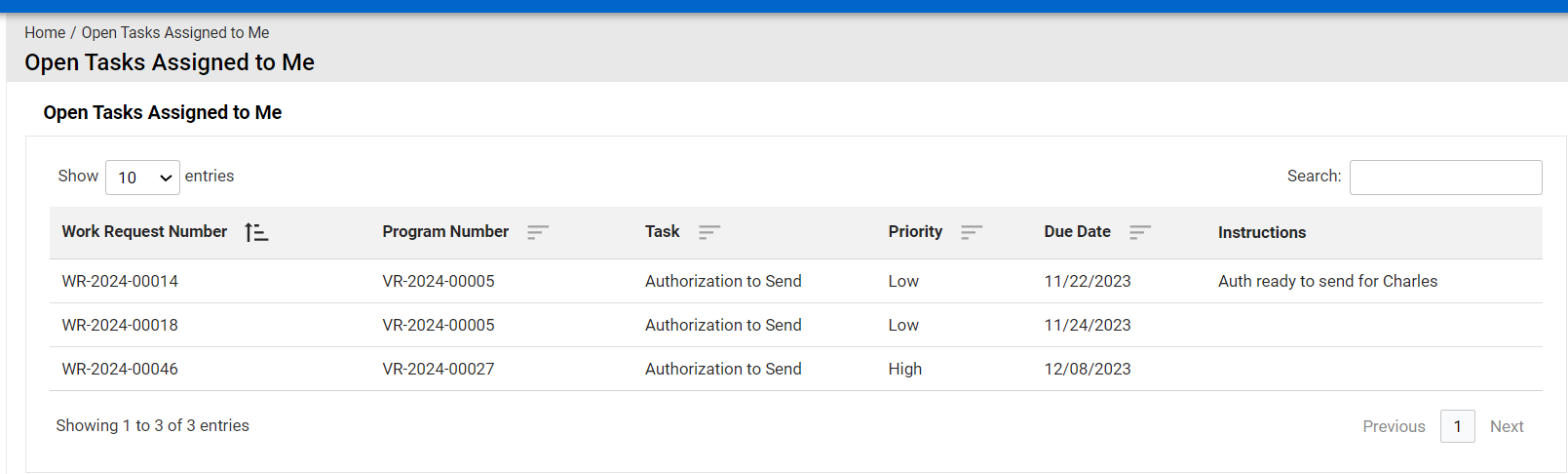 Open Tasks Assigned to Me Queue Listing