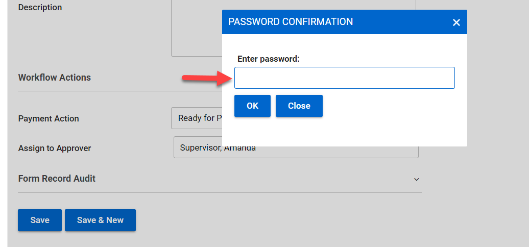 Password Confirmation entry box displays