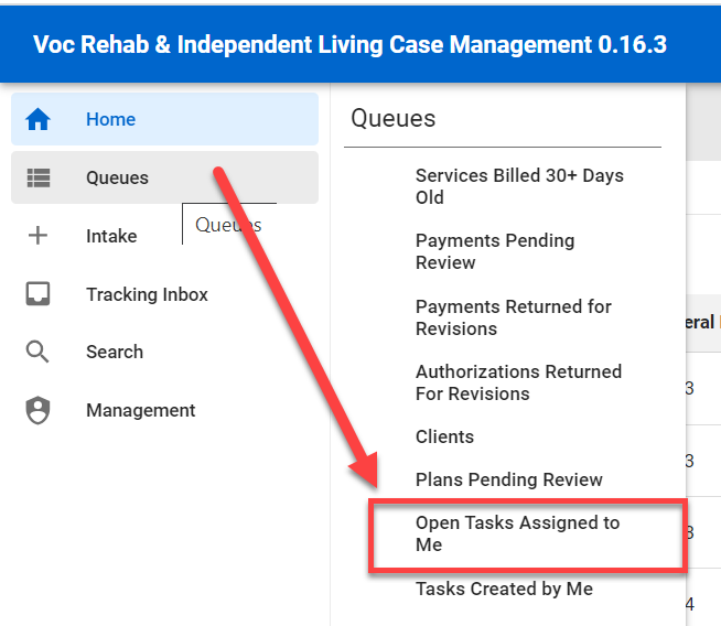 Menu Queue > Open Tasks Assigned to Me Queue