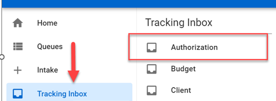Authorization from the Tracking Inbox