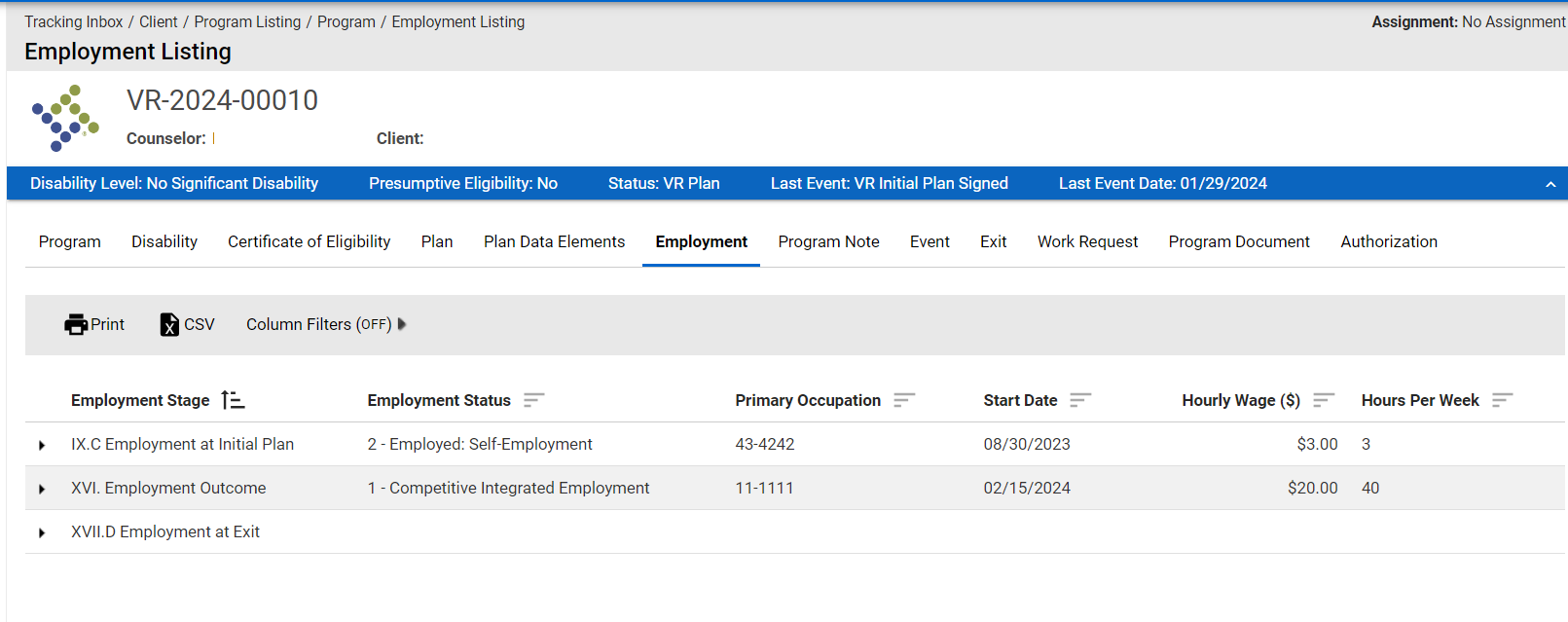 Employment Listing 