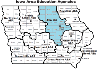 Image of a map of Iowa displaying the boundaries of the AEAs. This image has the AEA 267 area highlighted.