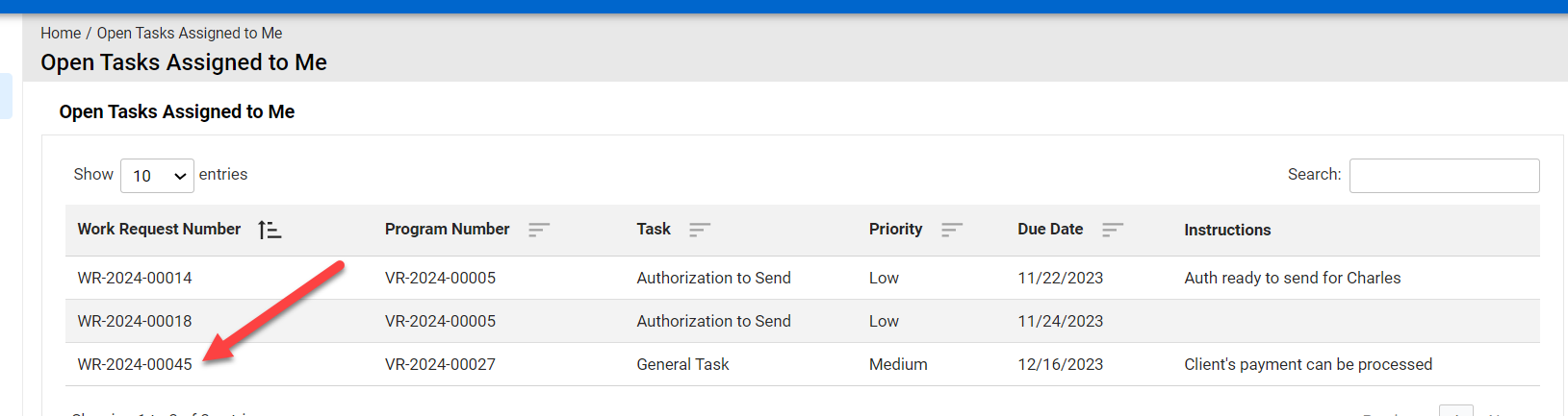 Open Tasks Assigned to Me Queue Display