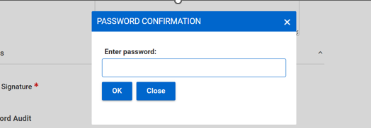 Password Confirmation entry pop-up