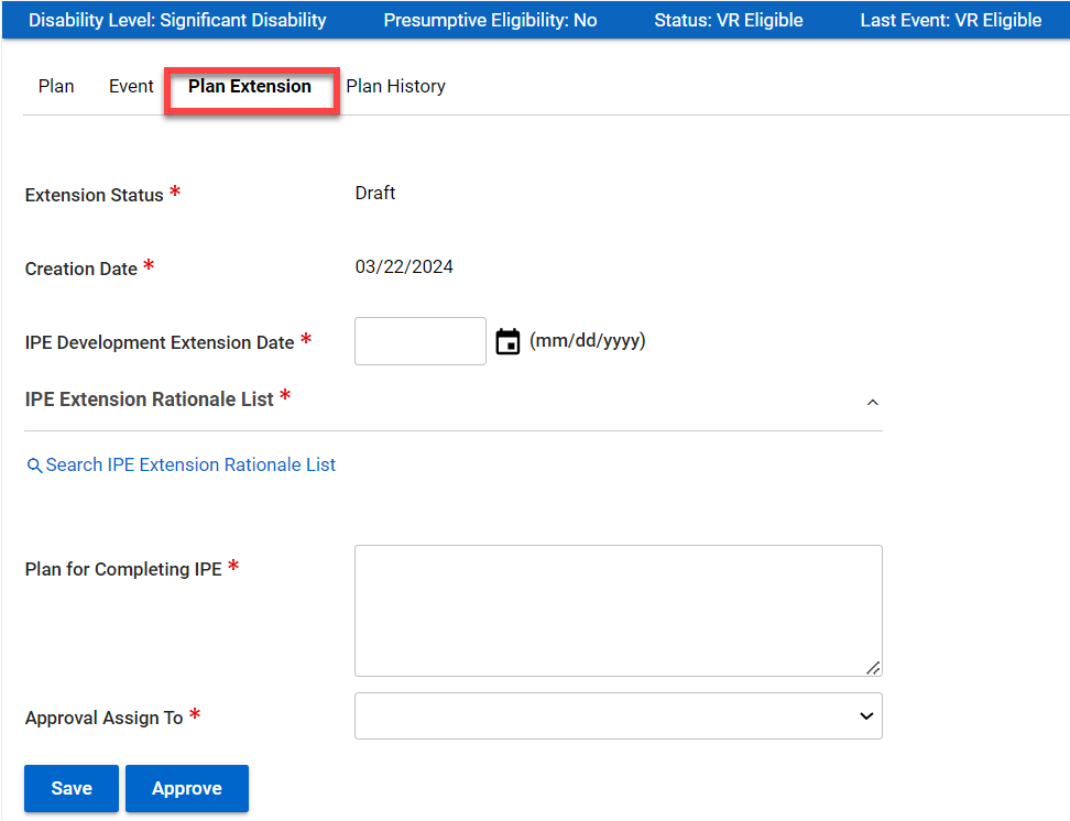 Plan Extension Form 