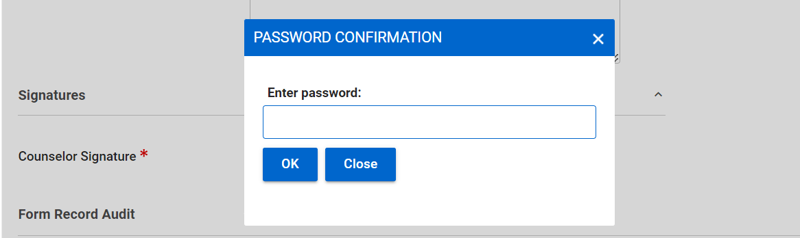 Password confirmation pop-up displays upon clicking pencil icon; entering password