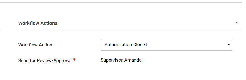 Screenshot: Workflow Actions > Authorization Closed