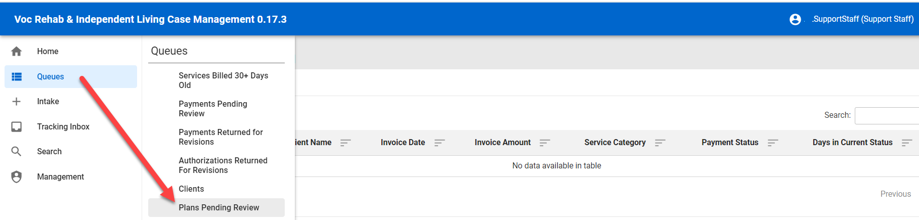 Support Staff Plans Pending Review Queue