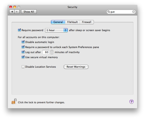 System Preferences Security