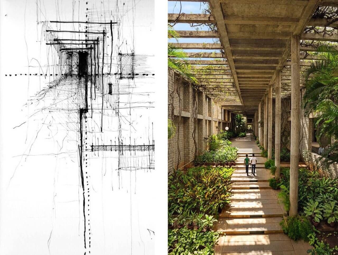 A sketch & a view of the IIM, Bangalore