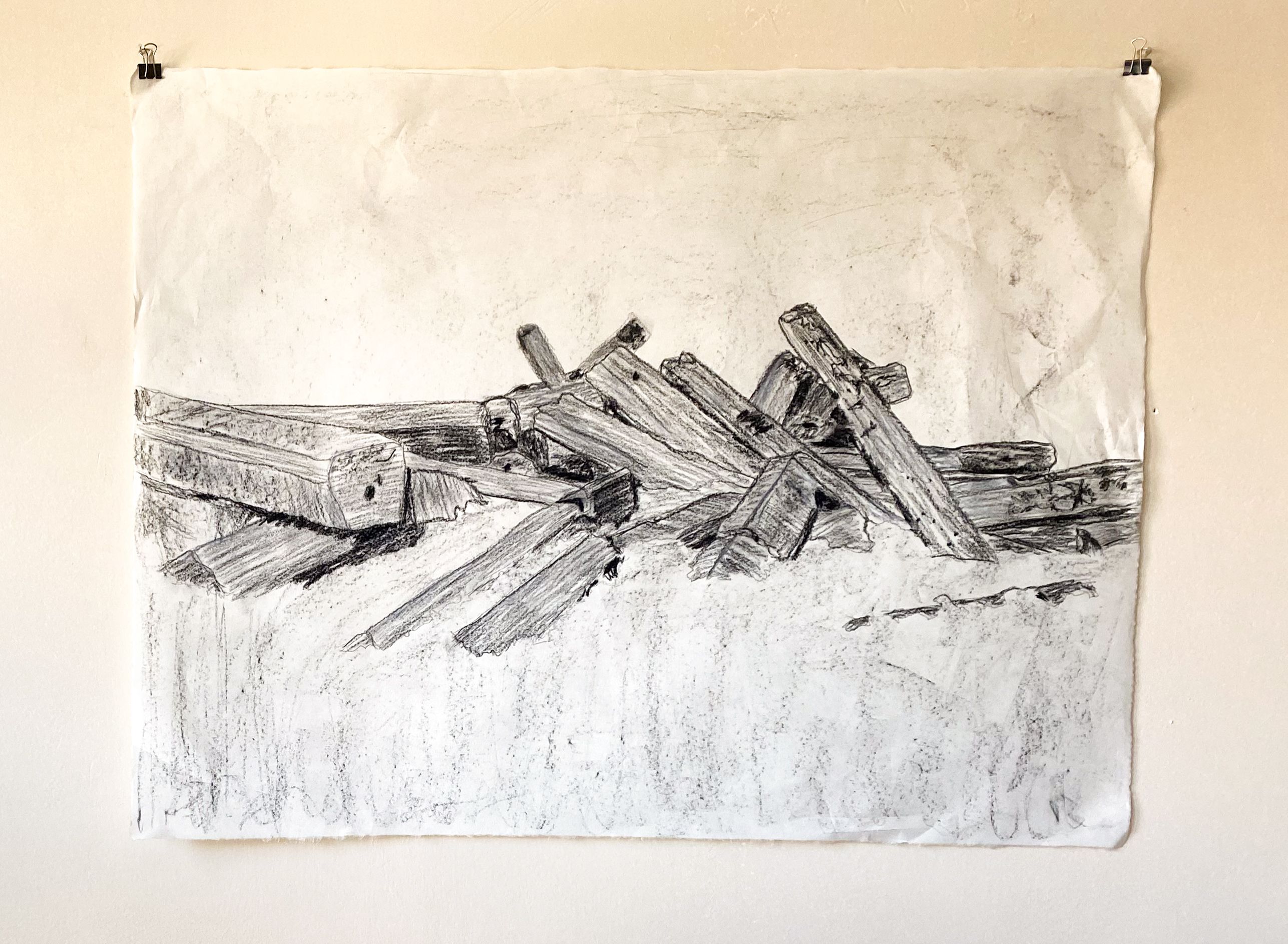 I Imagine Gardens (Incomplete Ritual 3) charcoal and graphite on paper, 24” x 36”, 2025