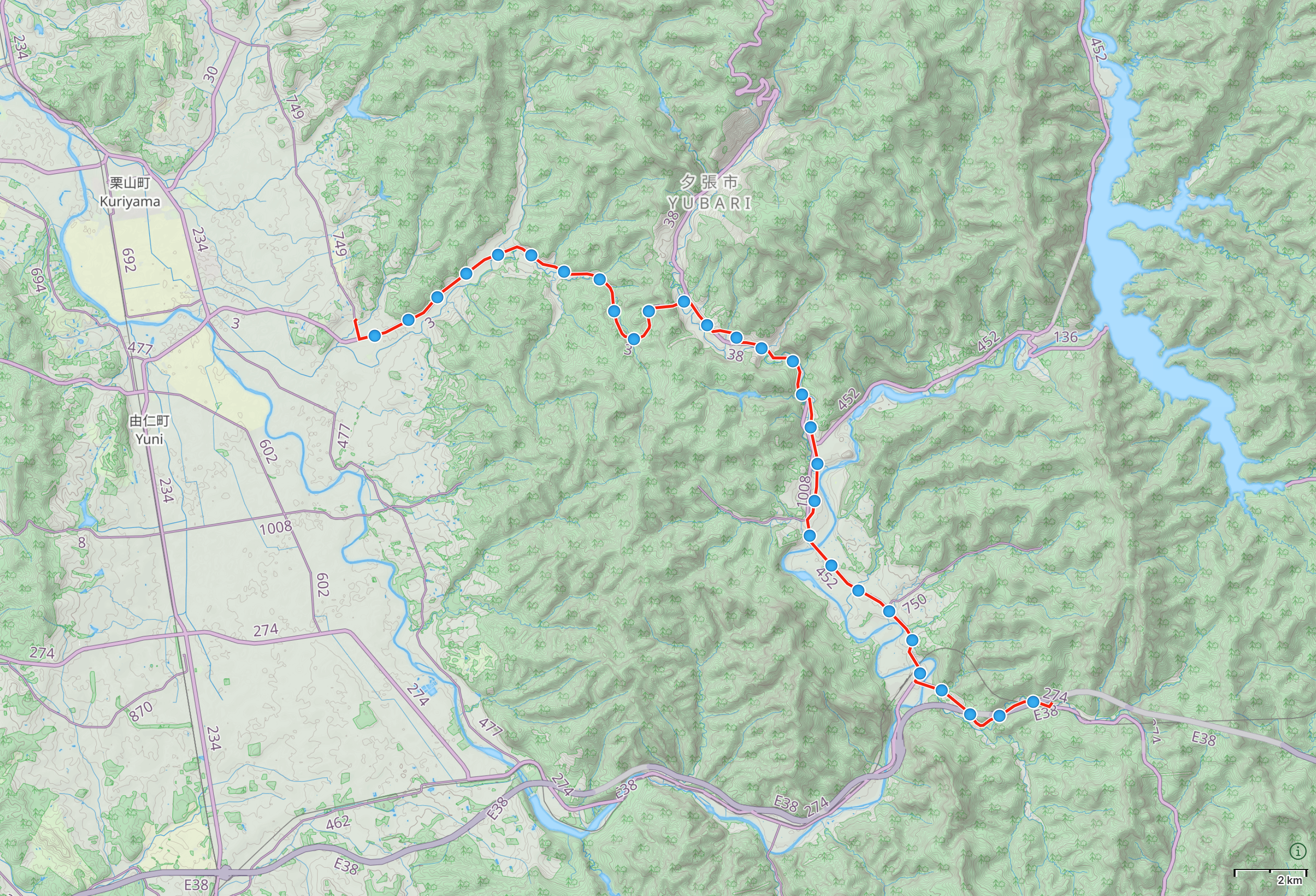 Map of Hokkaido with author’s route from Kuriyama to Yūbari highlighted.