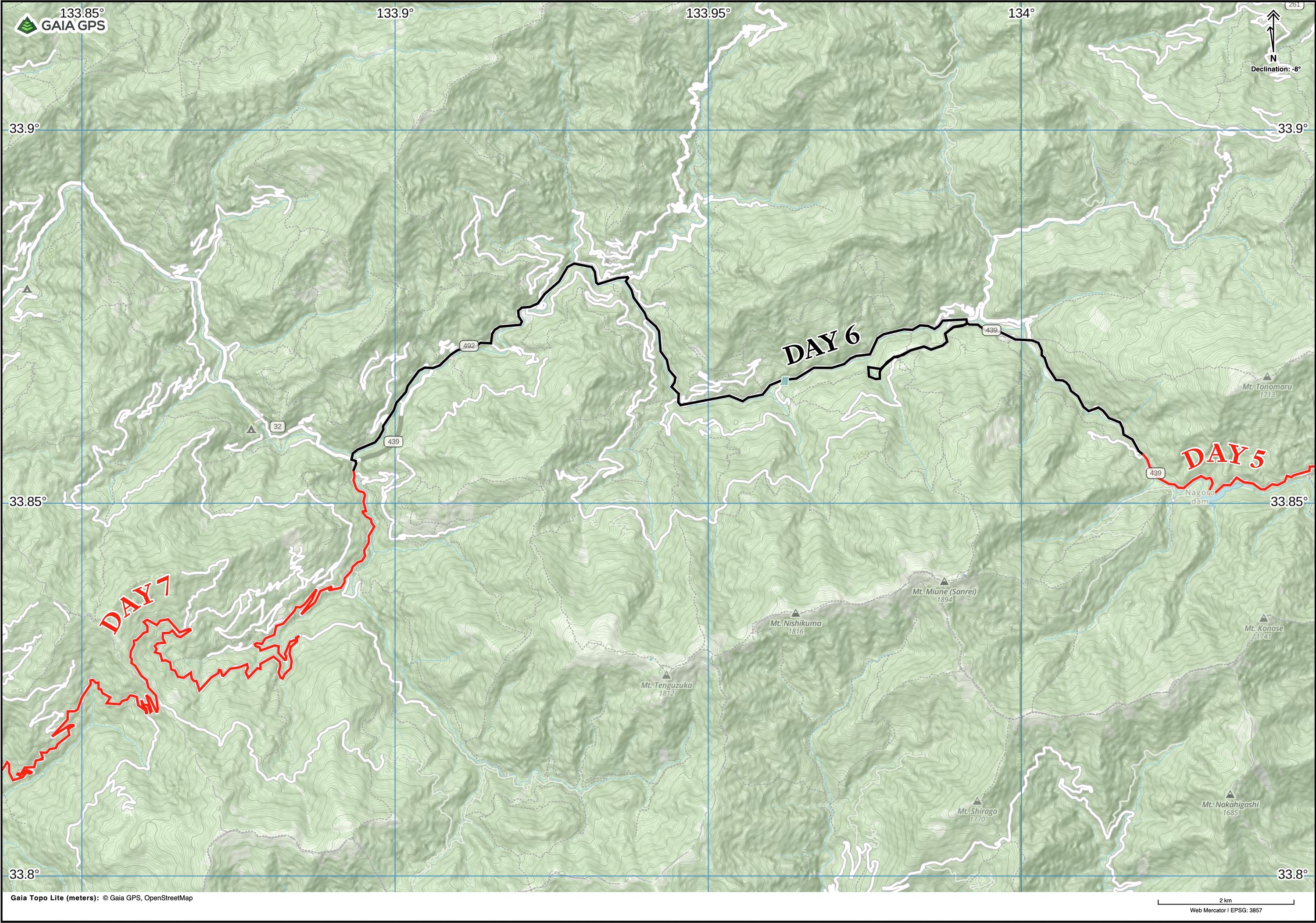 Map of Tokushima Prefecture with author’s route between Nagoro and Niiya highlighted.