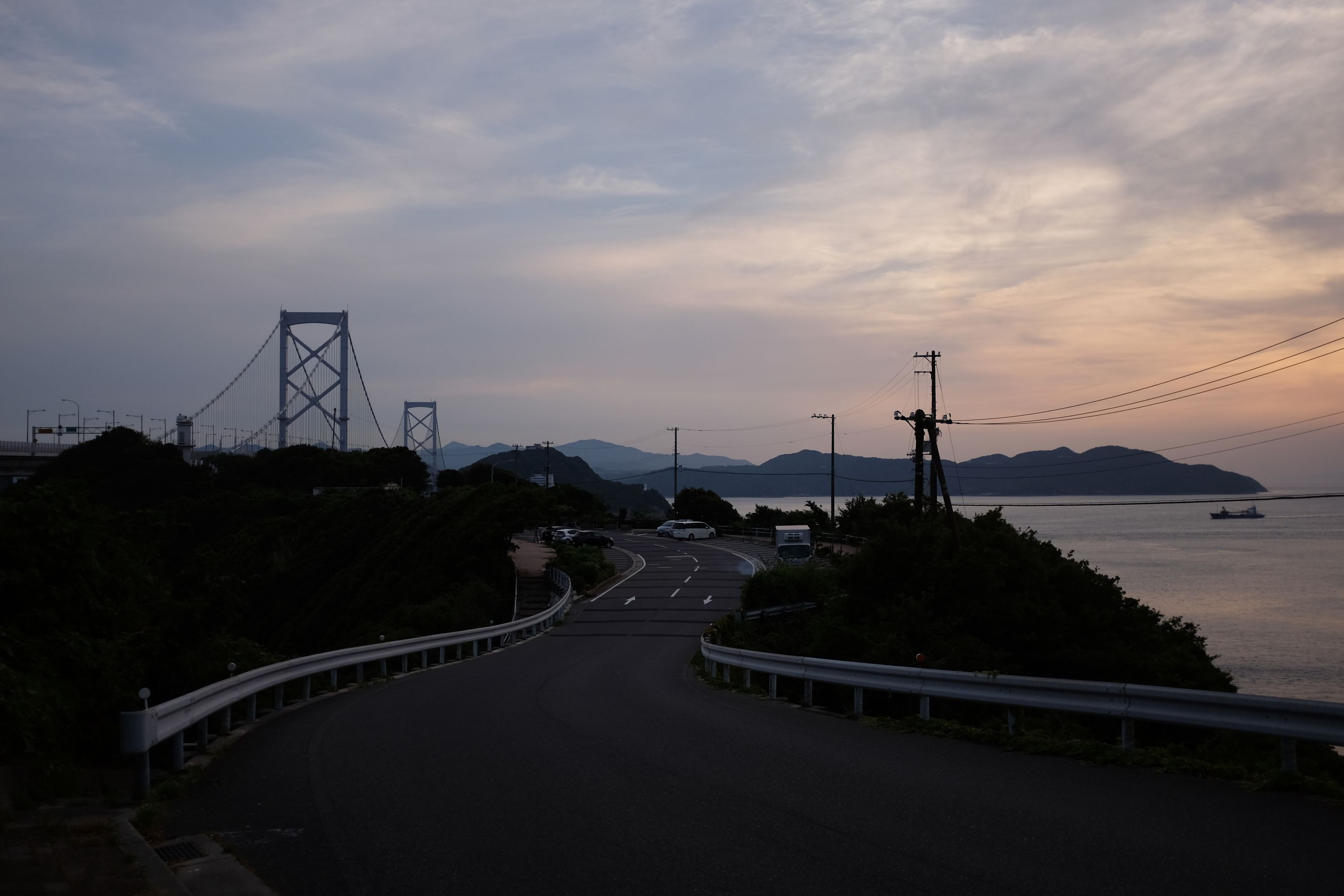 Looking back on the bridge from Awaji Island in the evening light.