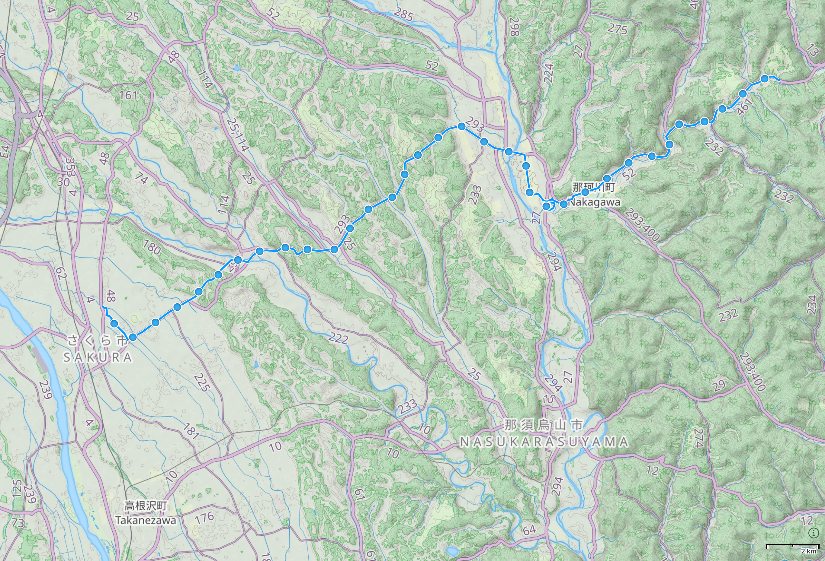 Map of Tochigi with author’s route from Ujiie to Nakagawa highlighted.