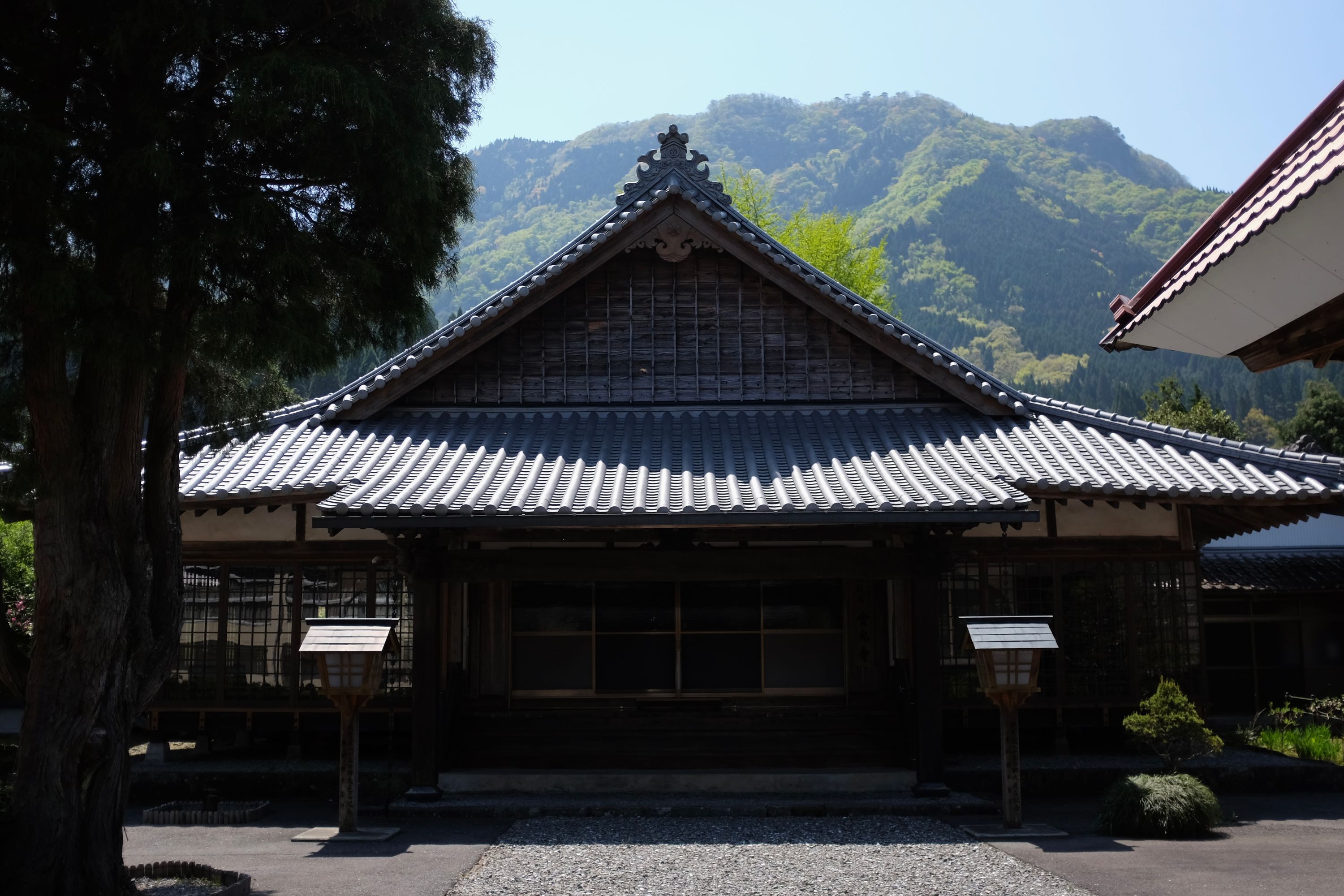 Looking straight at a large Buddhist temple.