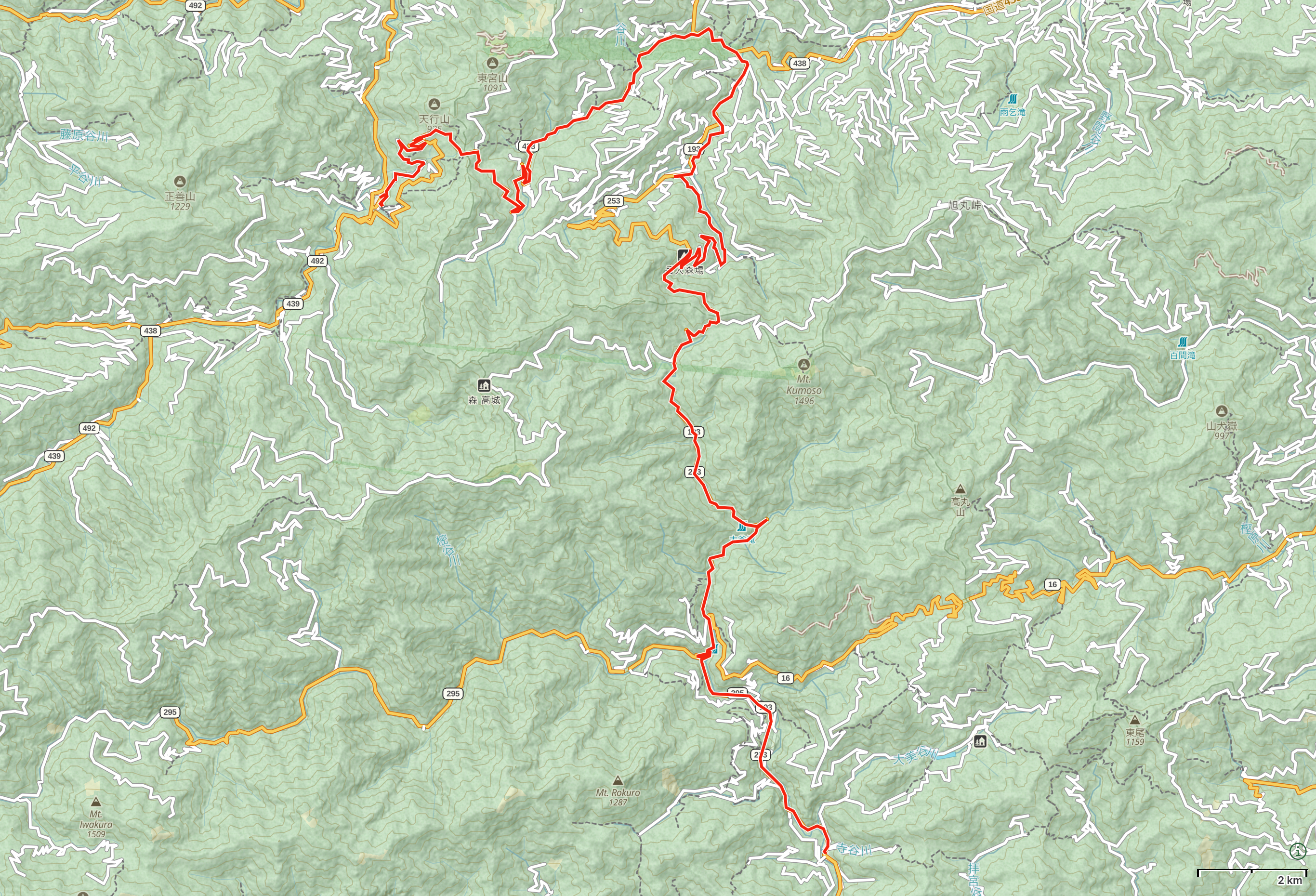 Map of Tokushima Prefecture with author’s route between Kisawa and Kawai highlighted.