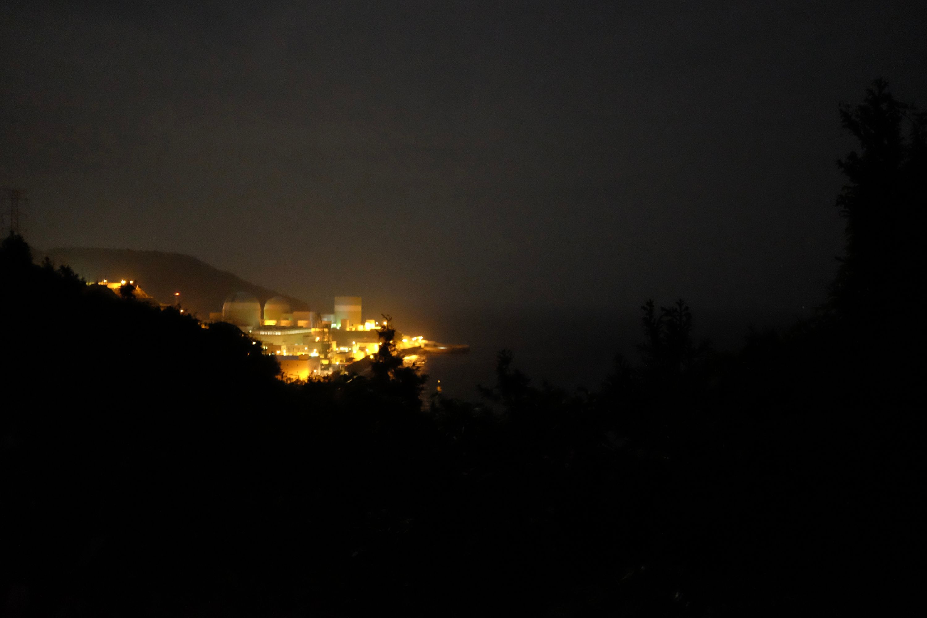 The Ikata Nuclear Power Plant at night.