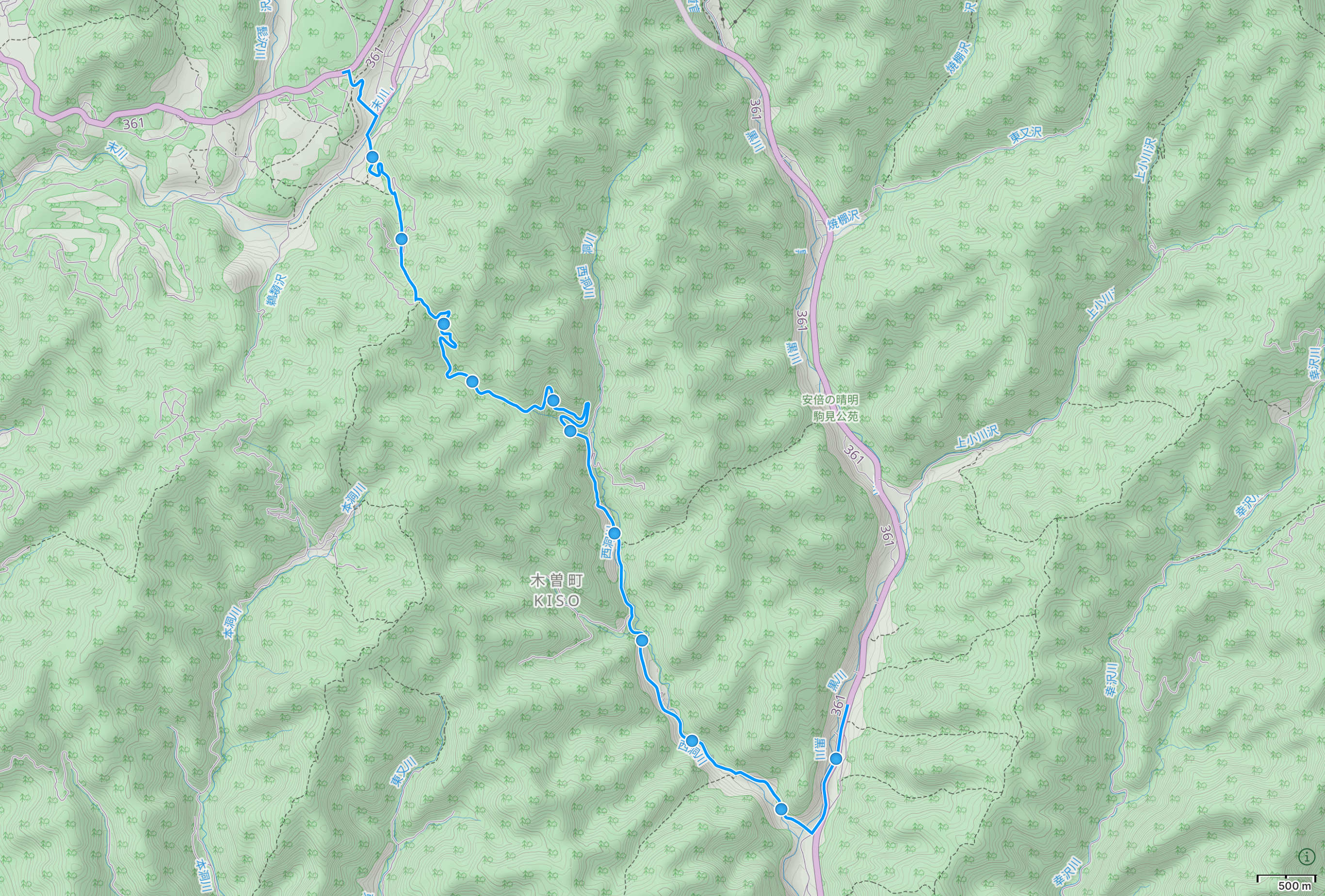 Map of Nagano with author’s route from Kaida Plateau to Kiso Fukushima highlighted.