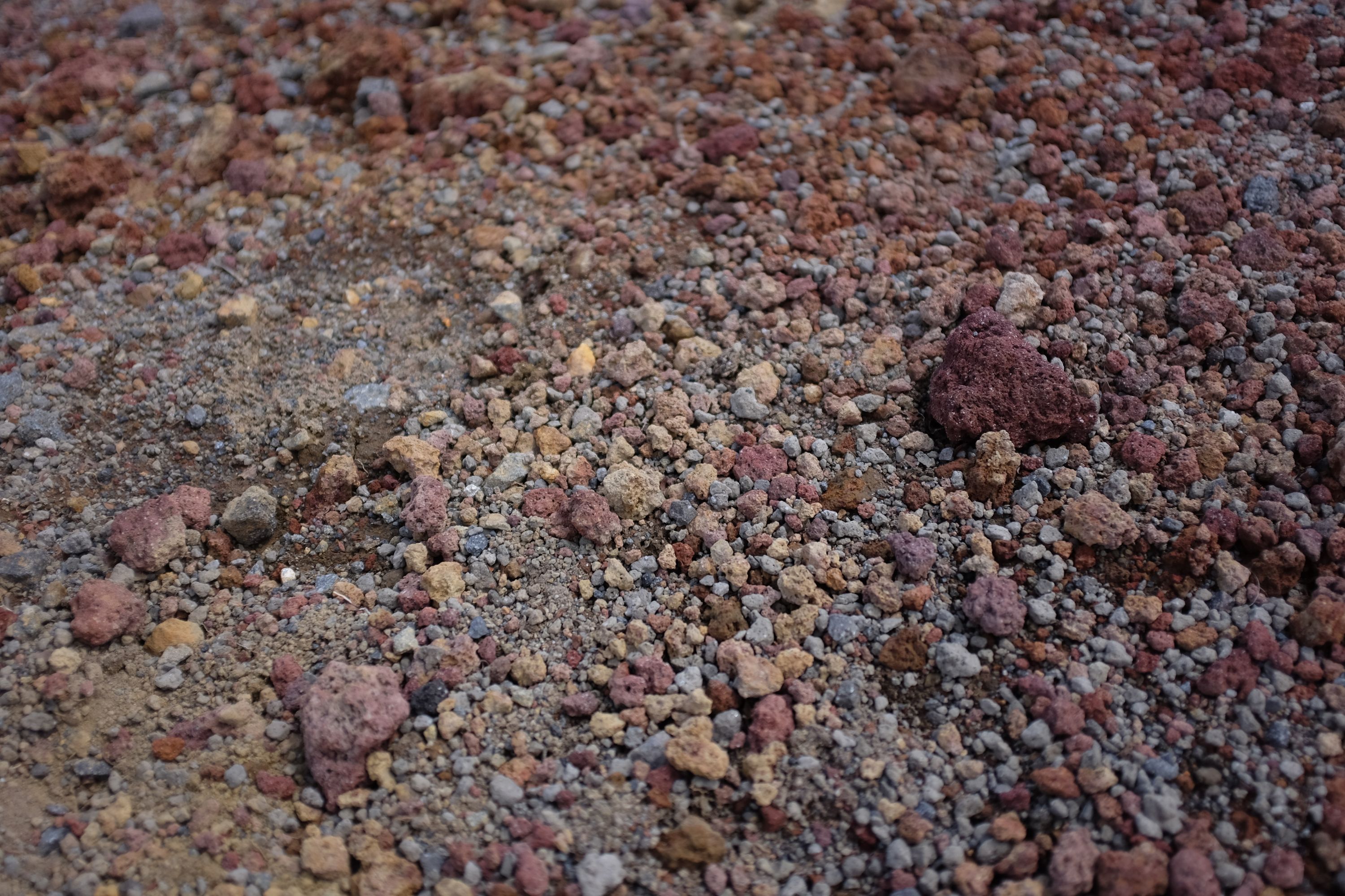 Colorful scree on the slopes of the volcano.