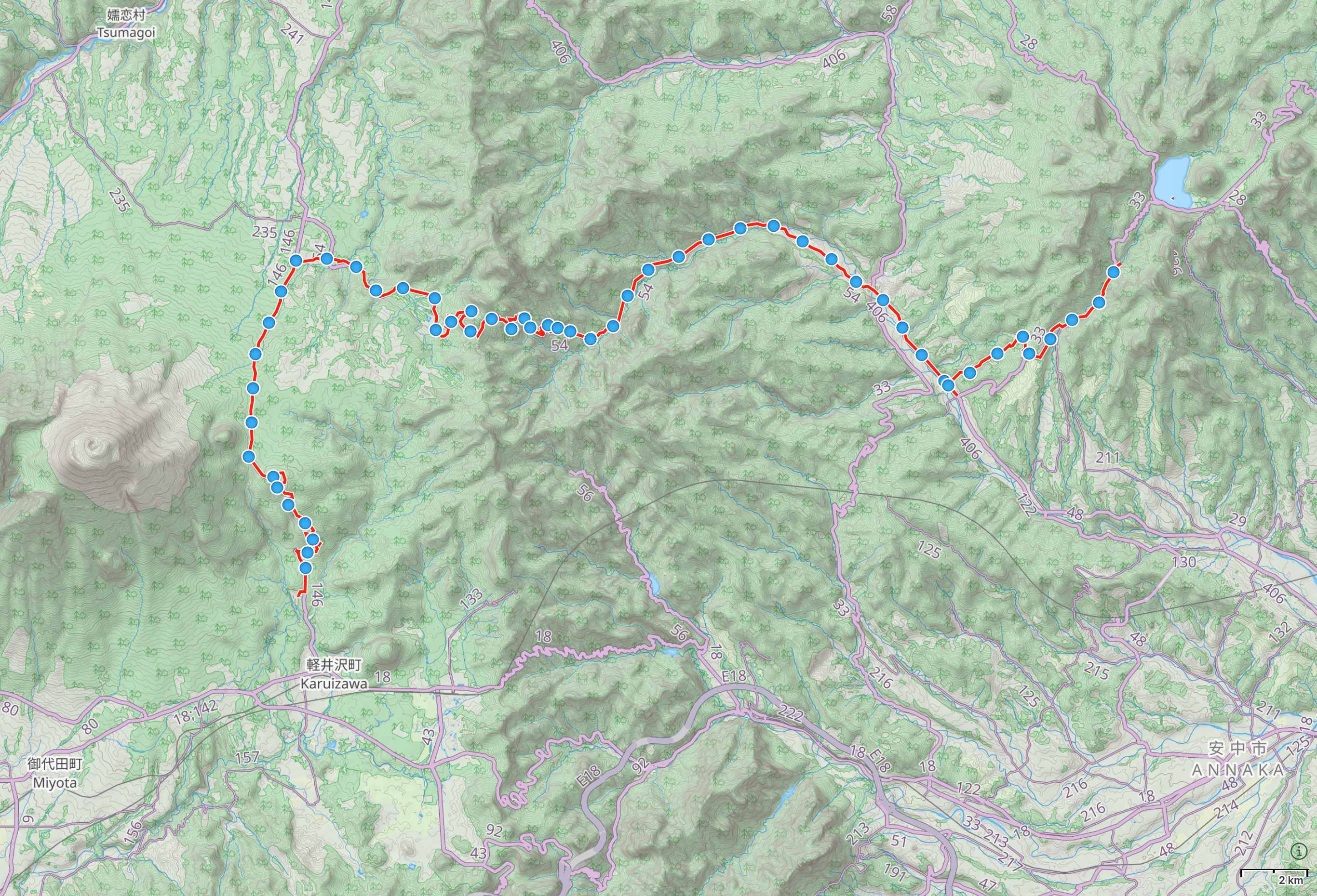 Map of Central Honshu with author’s route from Karuizawa, Nagano to Mount Haruna, Gunma highlighted.