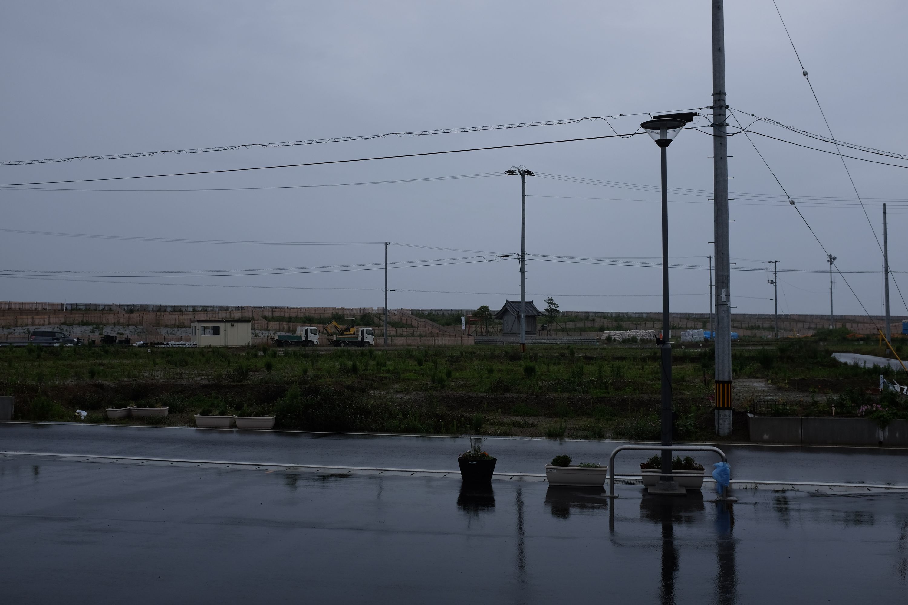 Electricity poles in a newly rebuilt section of Hisanohama.