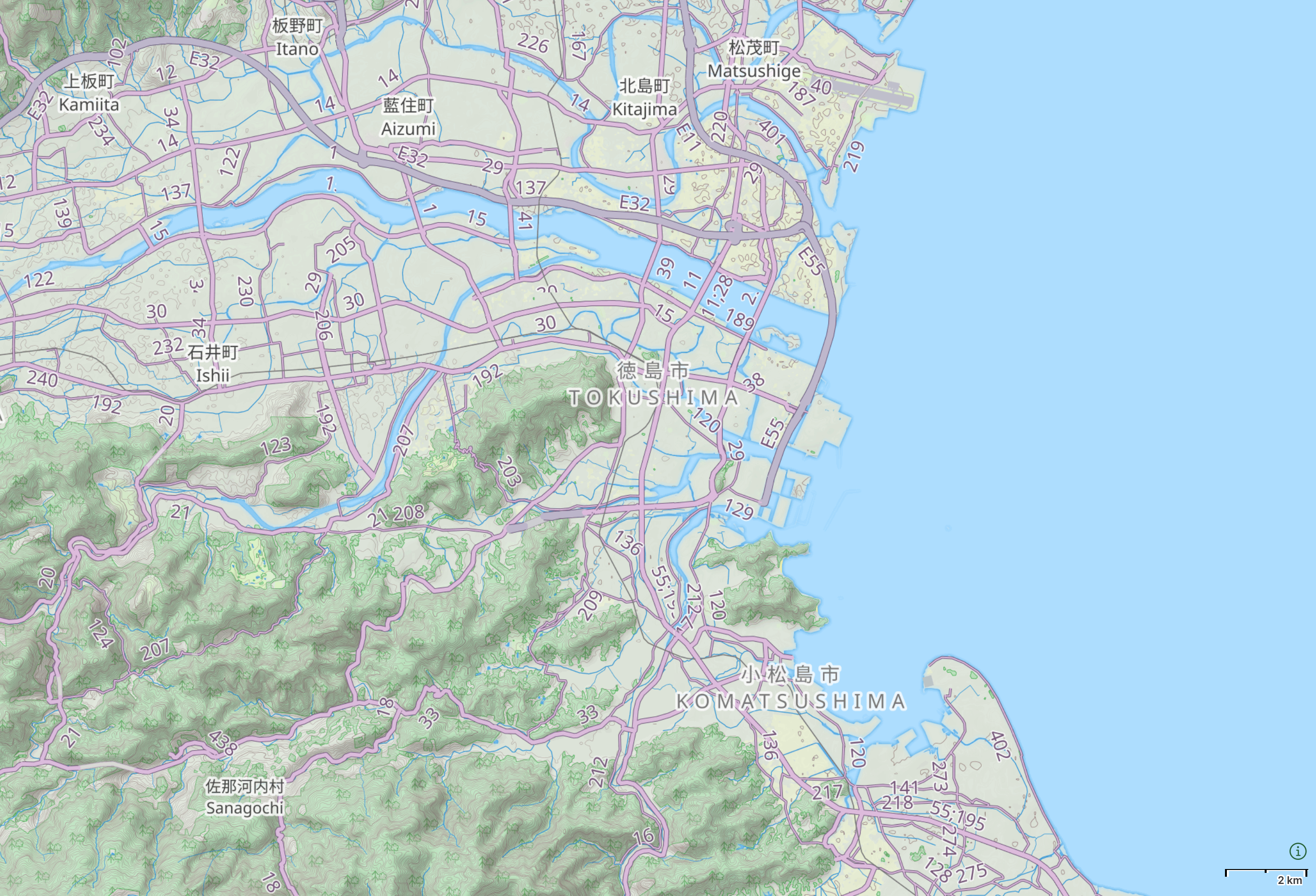 Map of Tokushima City.