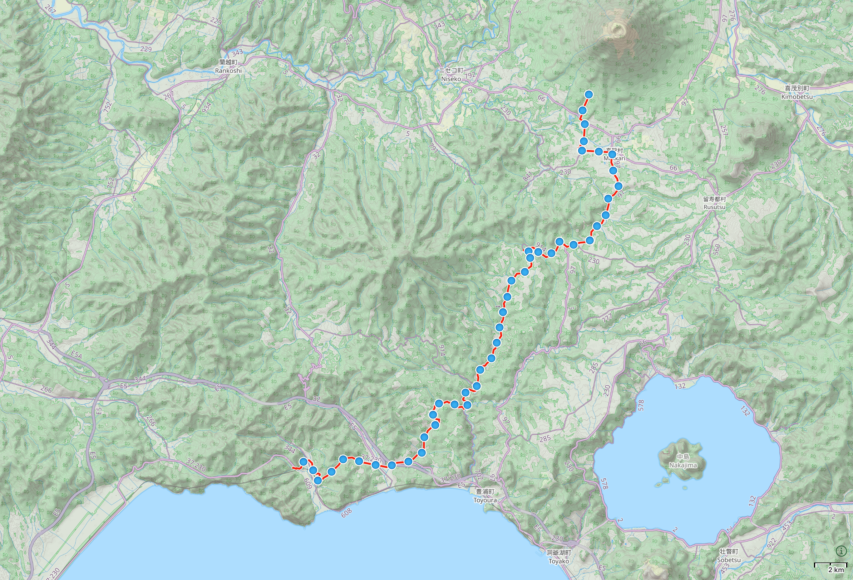 Map of Hokkaido with author’s route from Rebunge to Makkari highlighted.