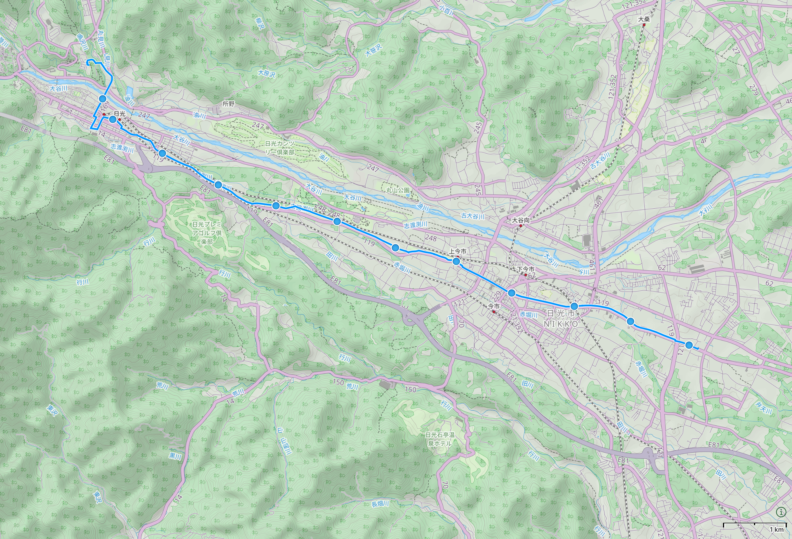 Map of Tochigi with author’s route across Nikkō highlighted.